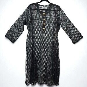 Lace Dress Woman Black Sheer Colored Sparkle Gold‎ Button Whimsygoth Cover Up